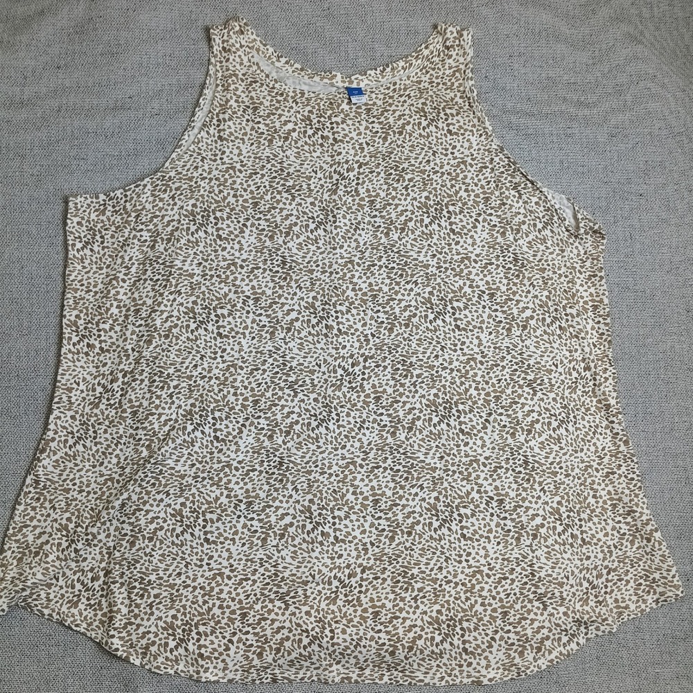 Old Navy Luxe Tank Top Womens 4X Tan Animal Print EX Sleeveless Scoop Neck